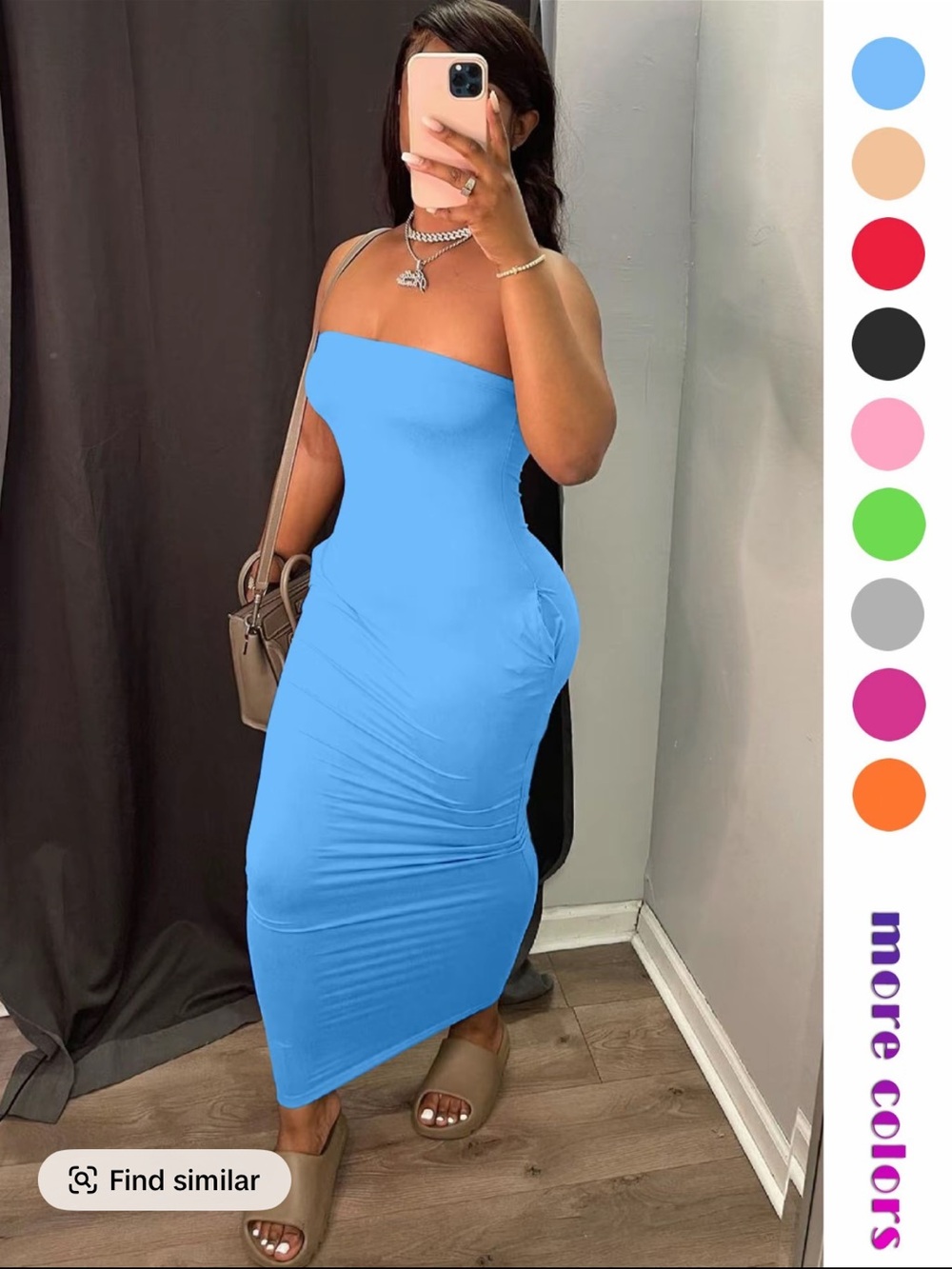 Strapless Sky Blue Bodycon Midi Dress - Women